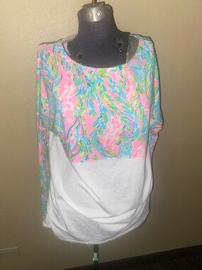 Lilly Pulitzer Pink Floral Colorblock Long Sleeve Top